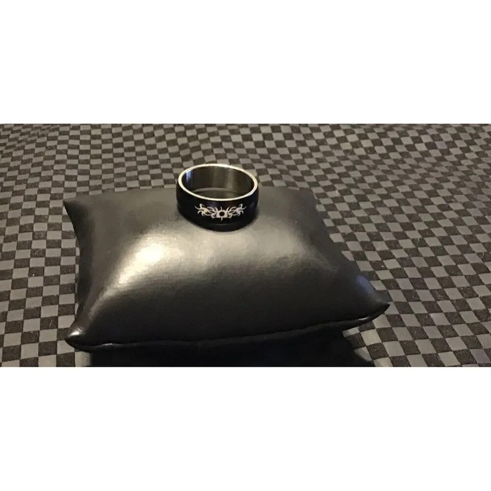 New Mens' Stainless Steeel/Black Enamel Band Ring Sz 12